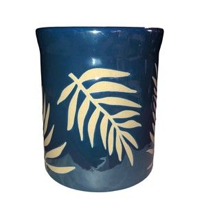 Blue Irridescent Ceramic Bath & Body Candle Holder w/Palm Frond Textured Feel